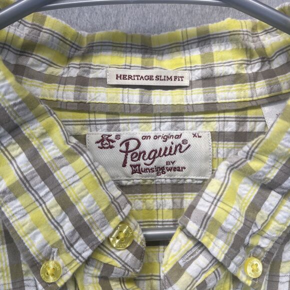 Original Penguin Heritage Slim Fit Yellow Plaid Short Sleeve Button Shirt XL - Picture 5 of 11